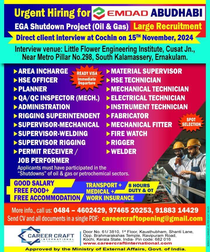 Client Interview at Kochi on 15th November, 2024 for EMDAD, Abu Dhabi (Shutdown) -