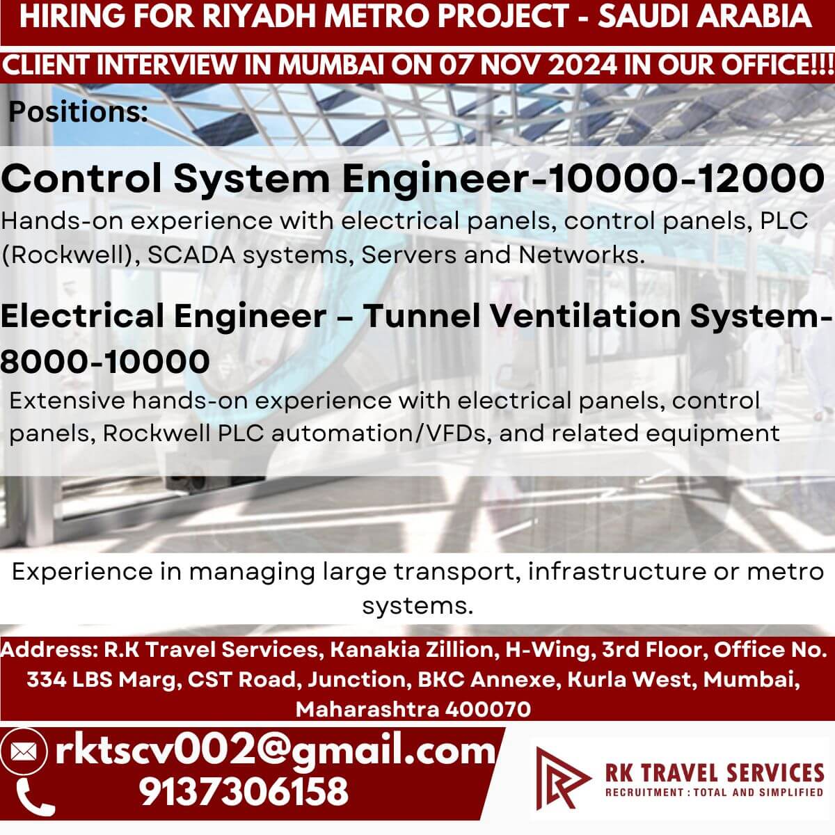 Hiring for Riyadh Metro Project - Saudi Arabia