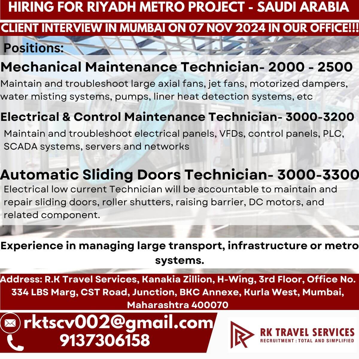 Hiring for Riyadh Metro Project - Saudi Arabia