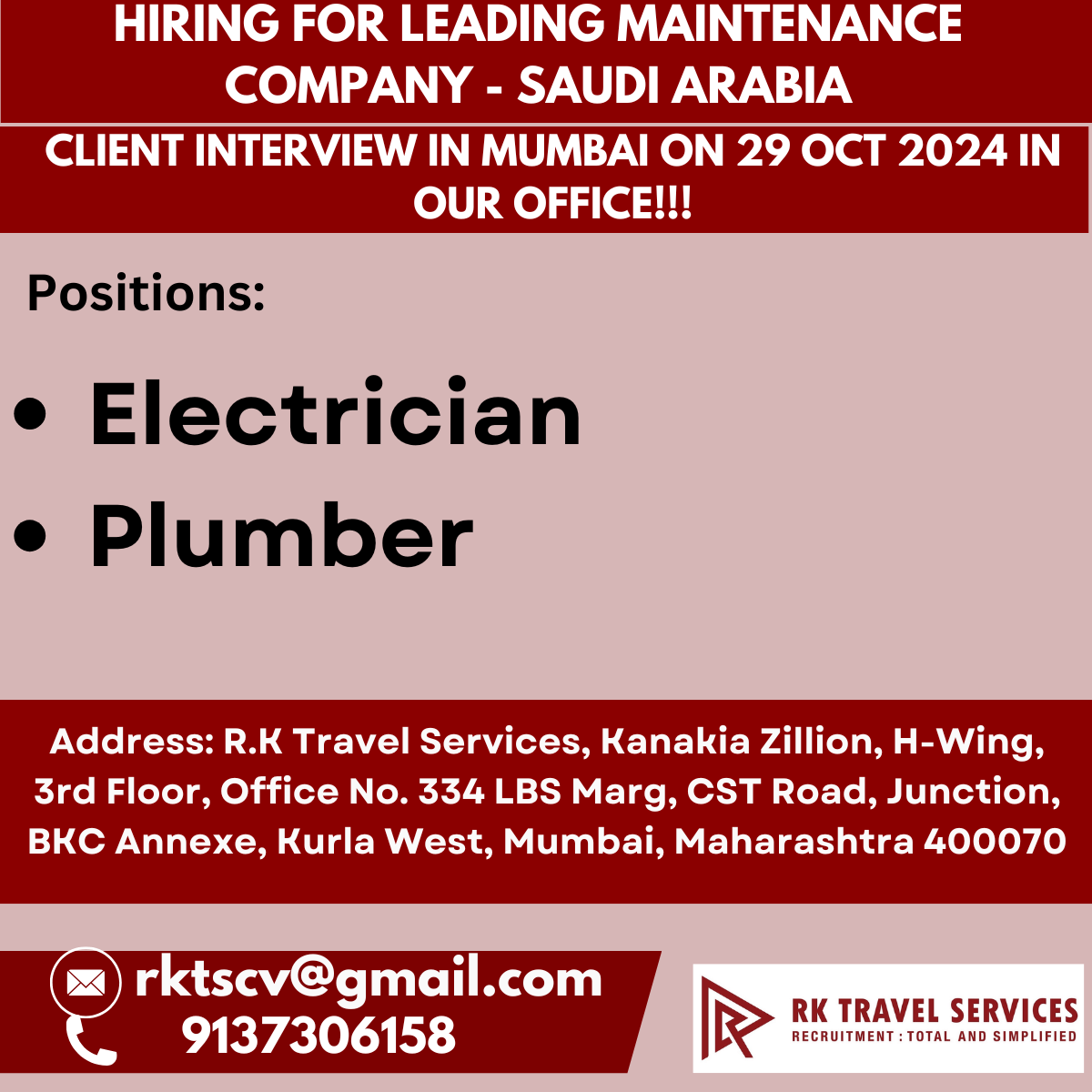 hiring for Leading Maintenance Company - Saudi Arabia