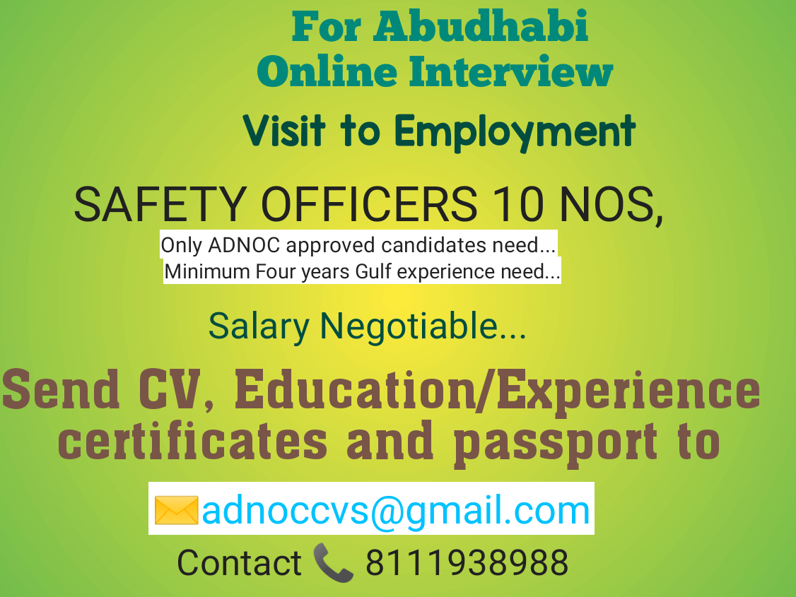 Urgent Requirement for Abudhabi