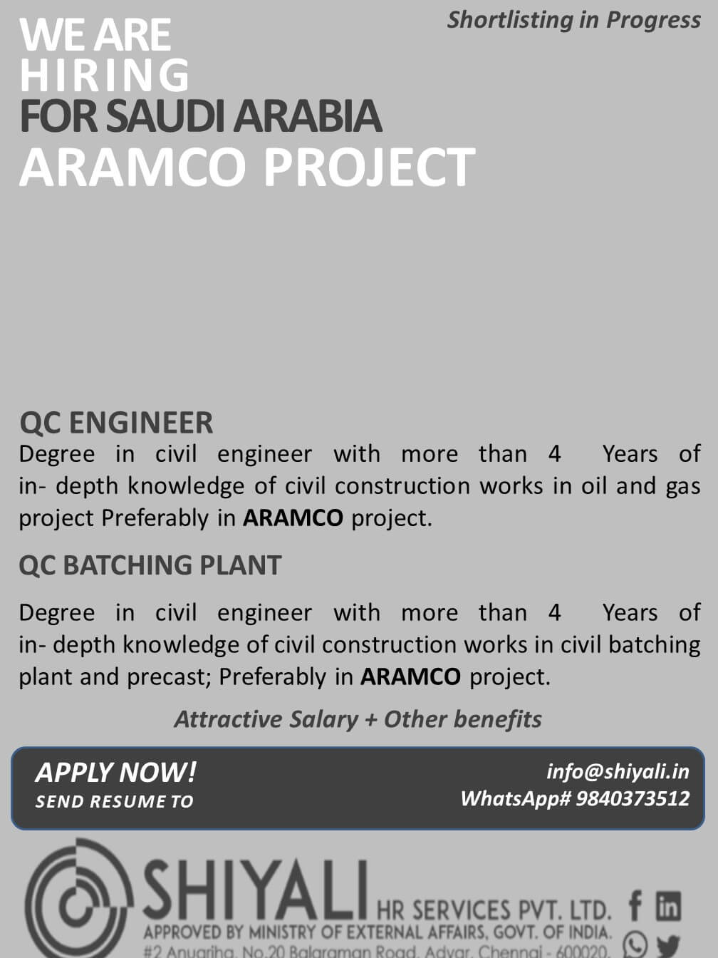 QC Engineer & QC Batching Plant