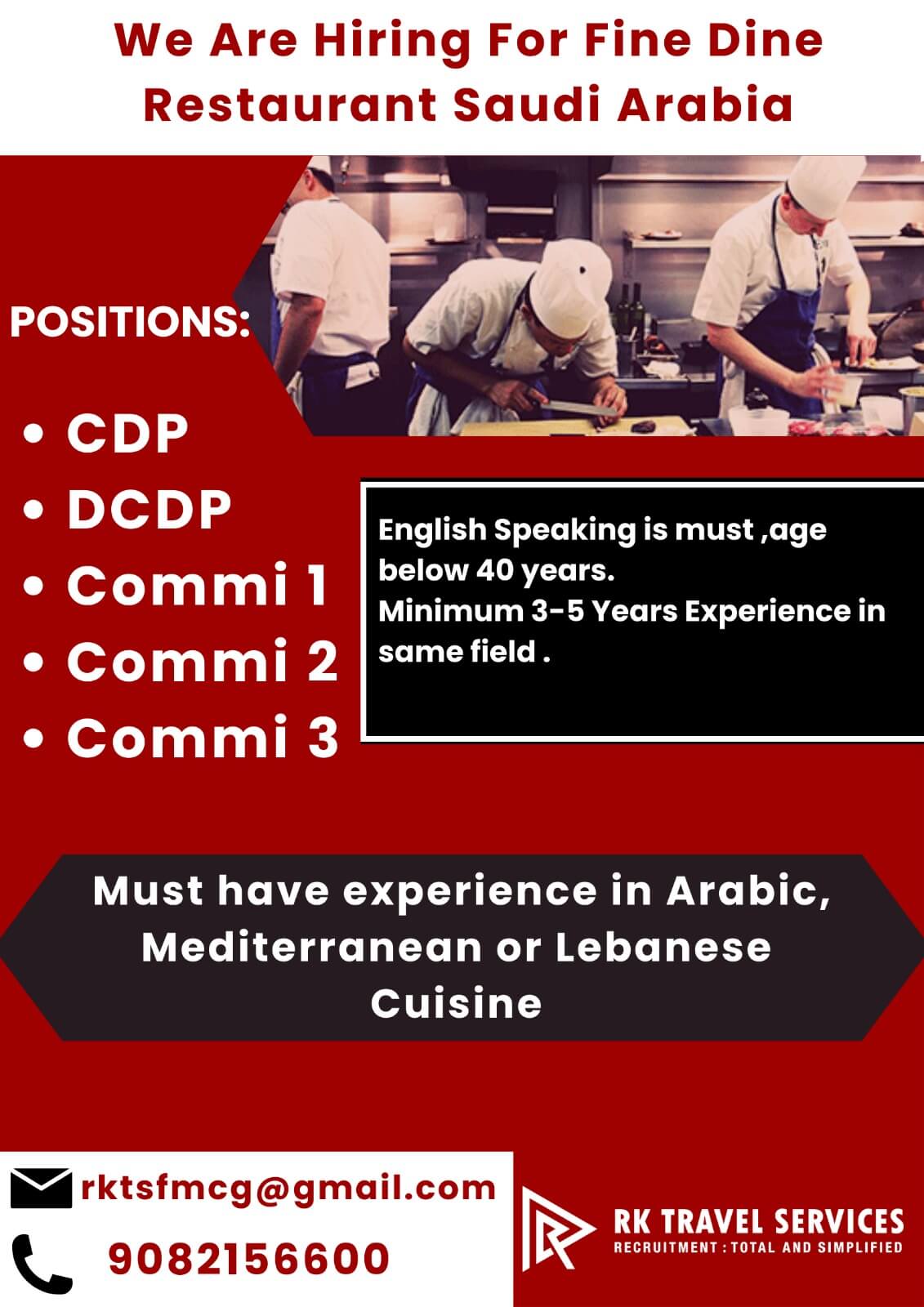 Hiring For Fine Dine Restaurant Saudi Arabia