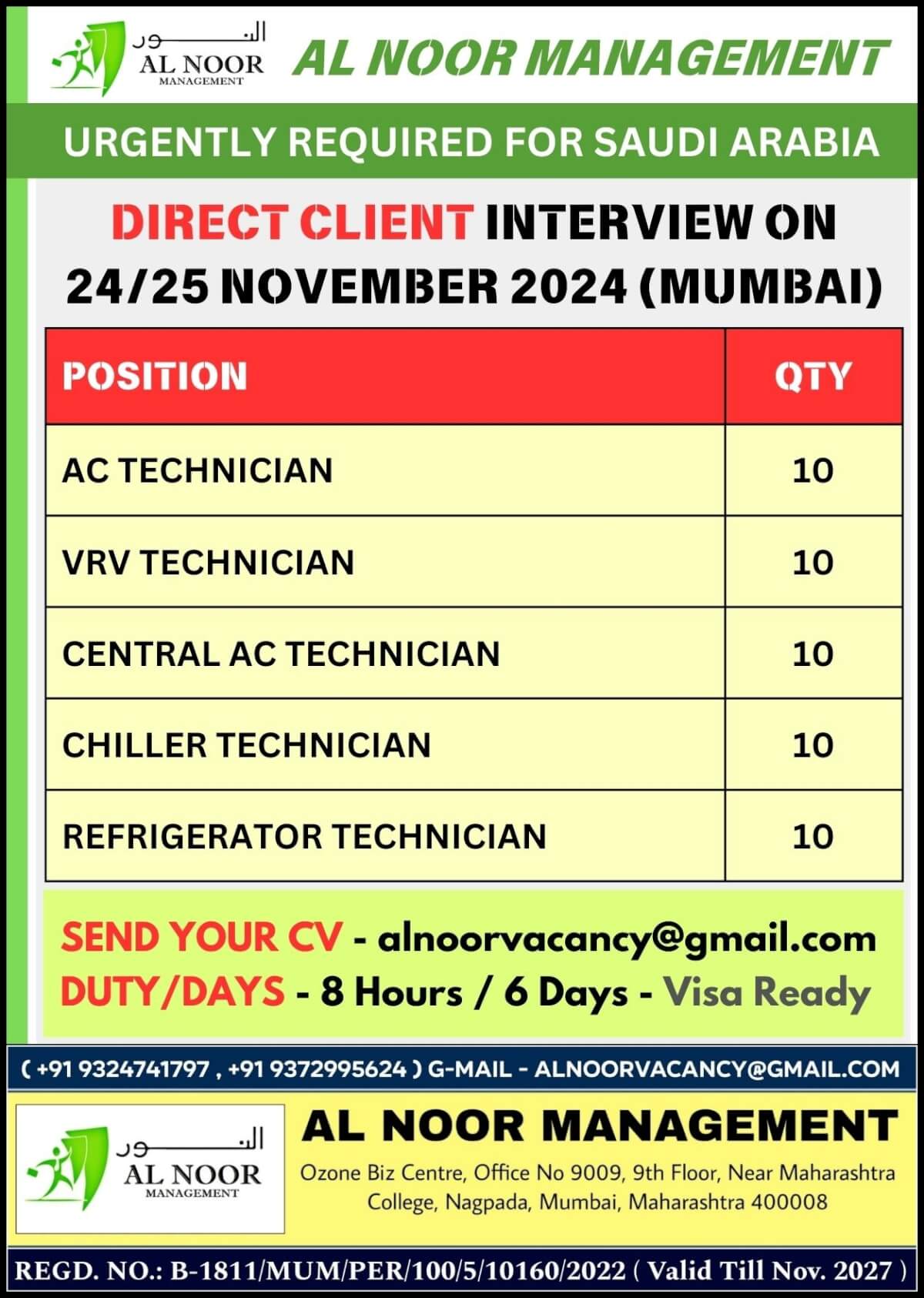 URGENTLY REQUIRED FOR SAUDI ARABIA