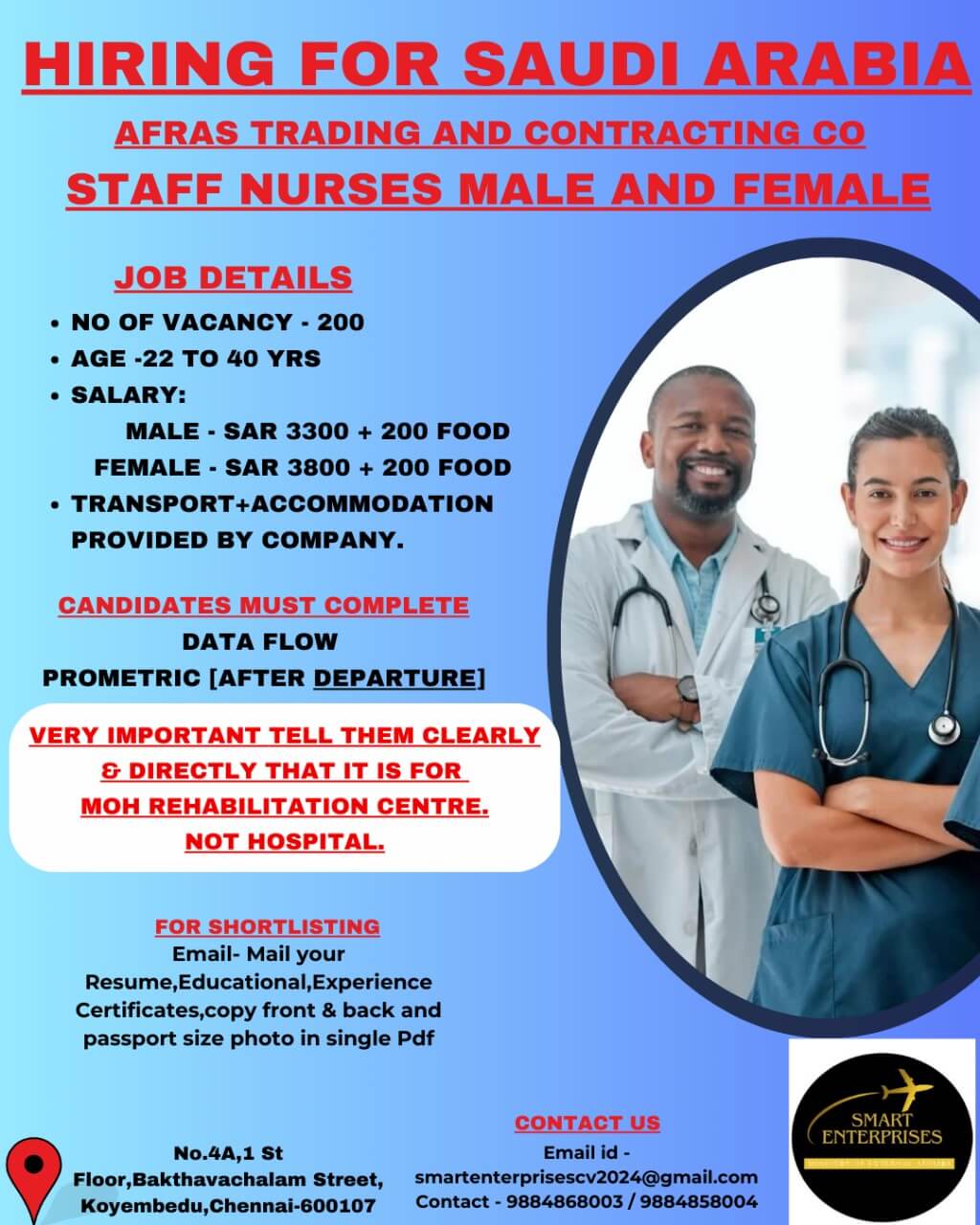 BSC MALE AND FEMALE NURSES FOR SAUDI AFRAS MOH REHABILITATION CENTRE