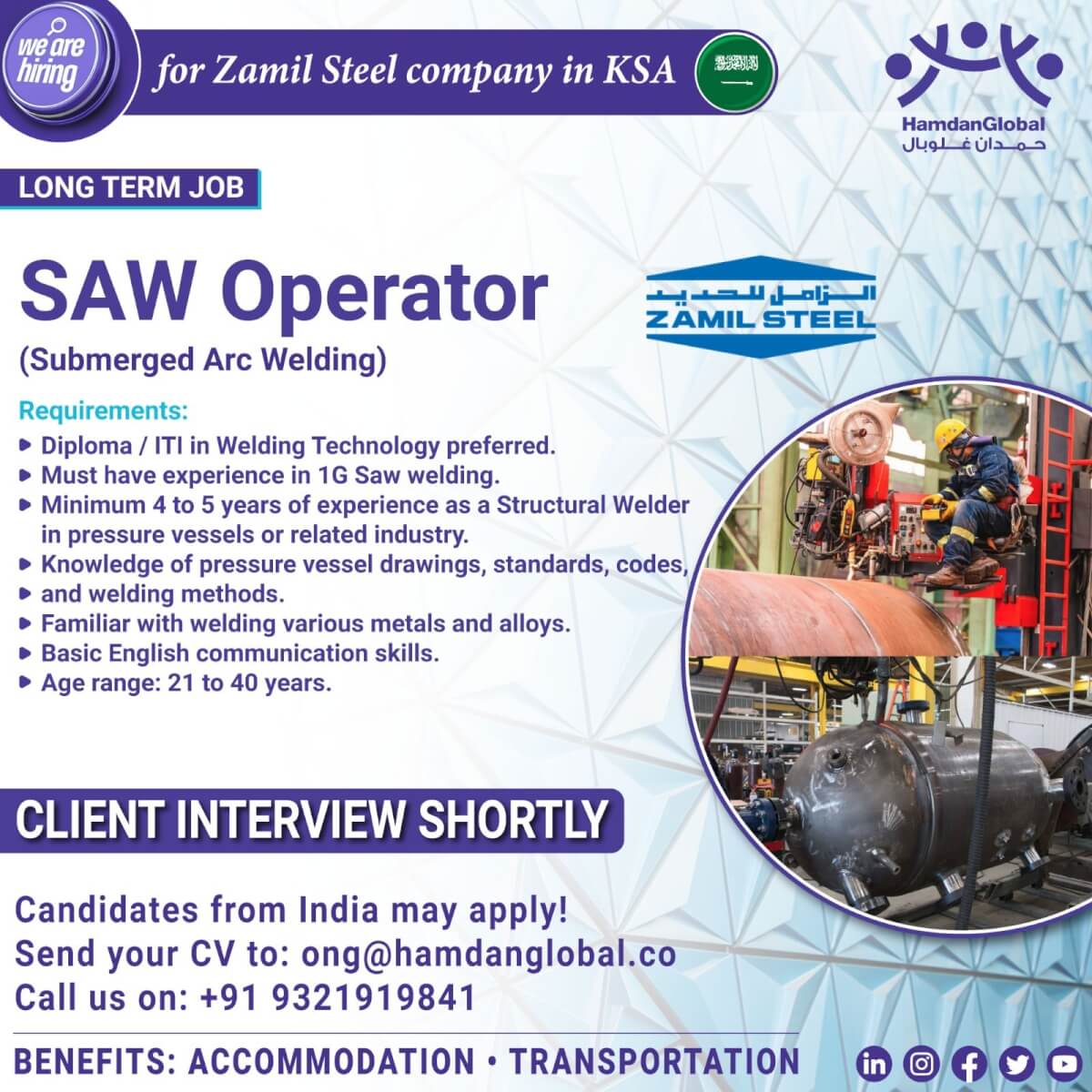 for Zamil Steel company in KSA