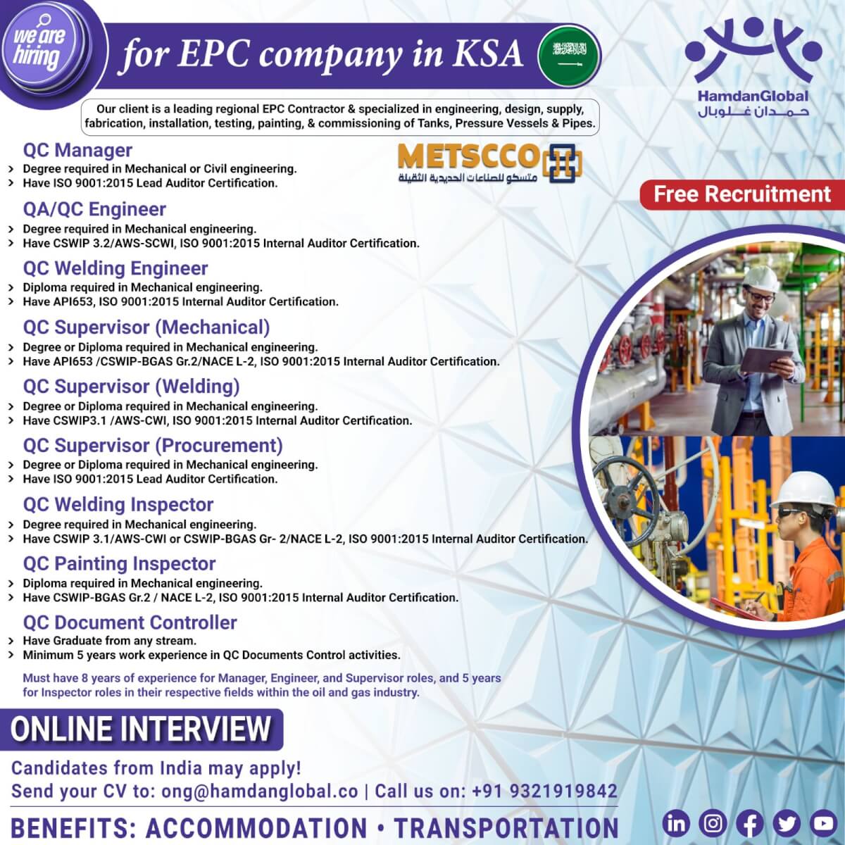 for EPC company in KSA