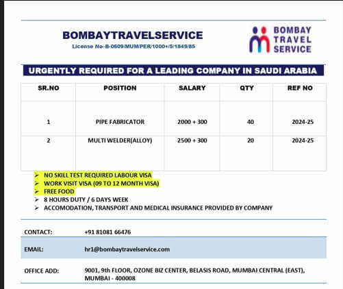 URGENTLY REQUIRED FOR A LEADING COMPANY - SAUDI ARABIA