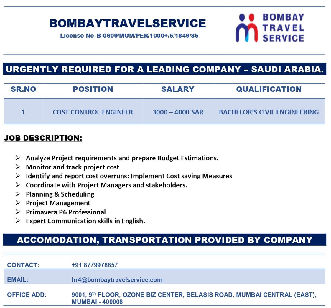 URGENTLY REQUIRED FOR A LEADING COMPANY - SAUDI ARABIA