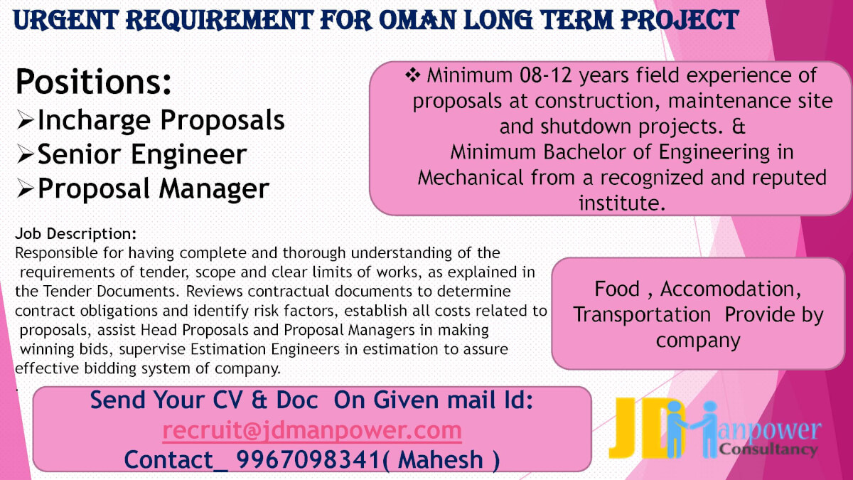 URGENT REQUIREMENT FOR OMAN LONG TERM PROJECT