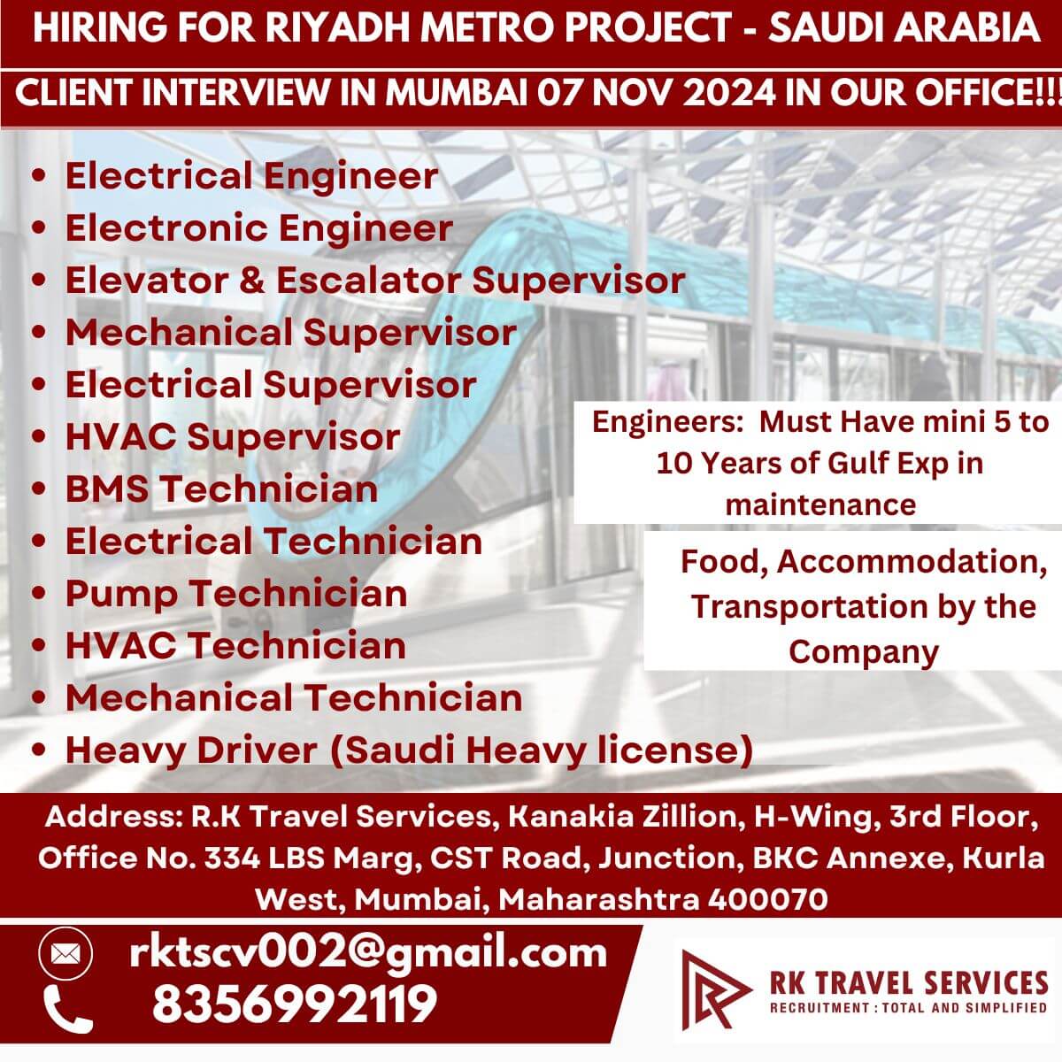 Hiring for Riyadh Metro Project - Saudi Arabia