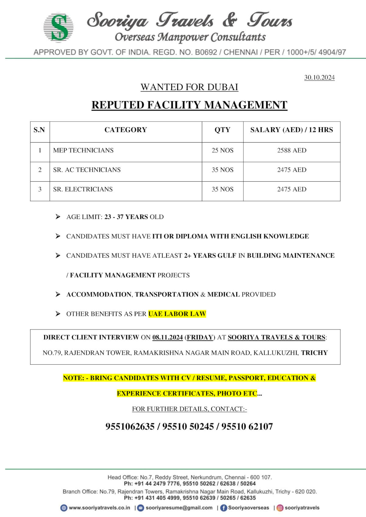 WANTED FOR A REPUTED FACILITY MANAGEMENT IN DUBAI