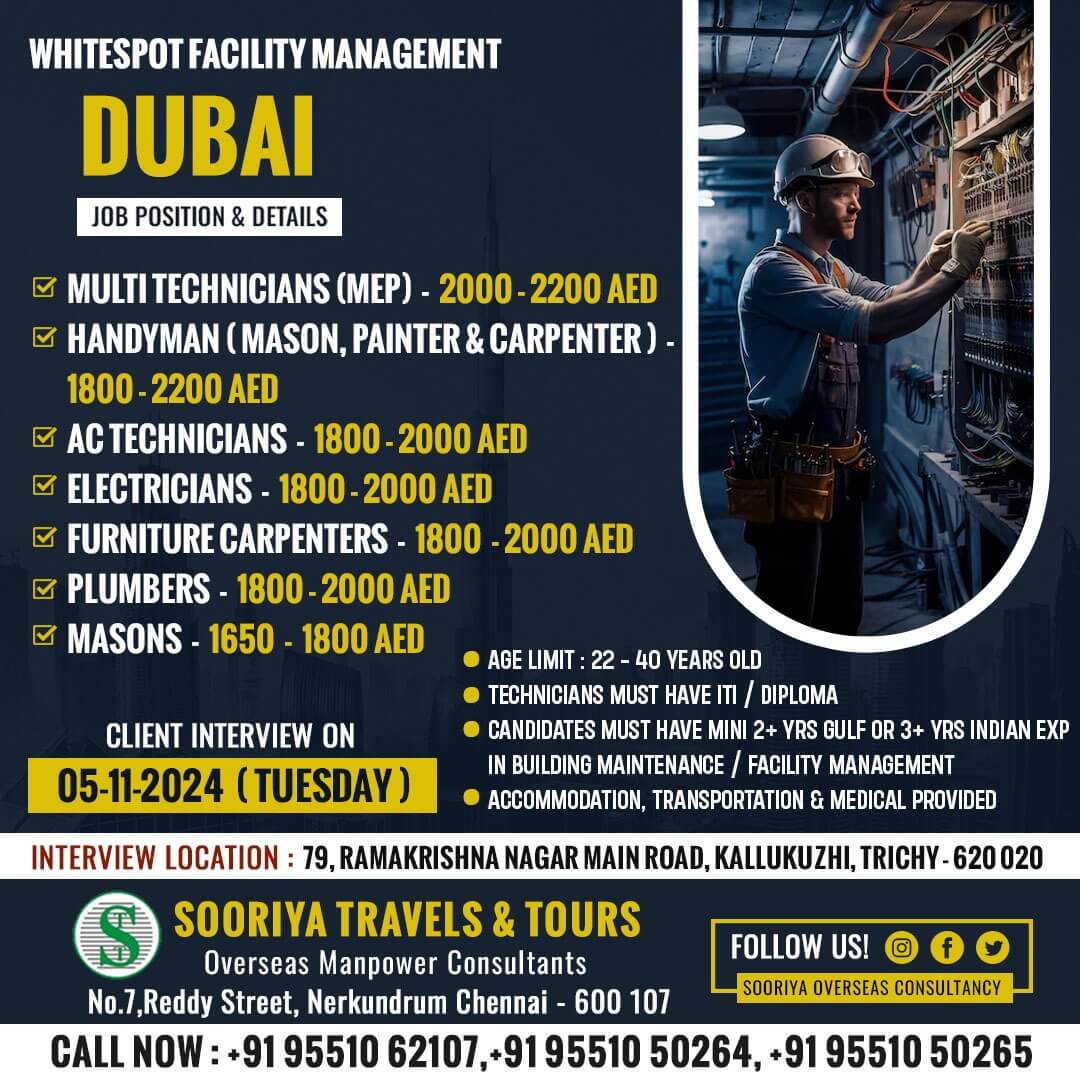 WANTED FOR WHITESPOT FACILITY MANAGEMENT IN DUBAI