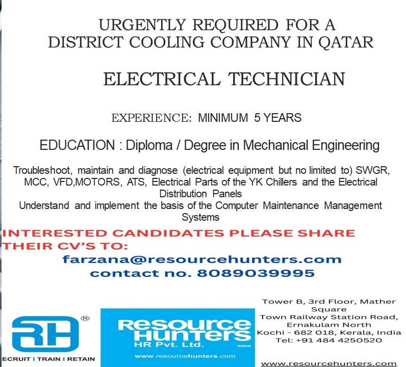 Control & Instrumentation Technician  , Electrical Technician