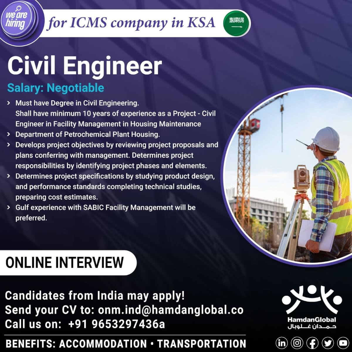 We are hiring for ICMS Company In KSA