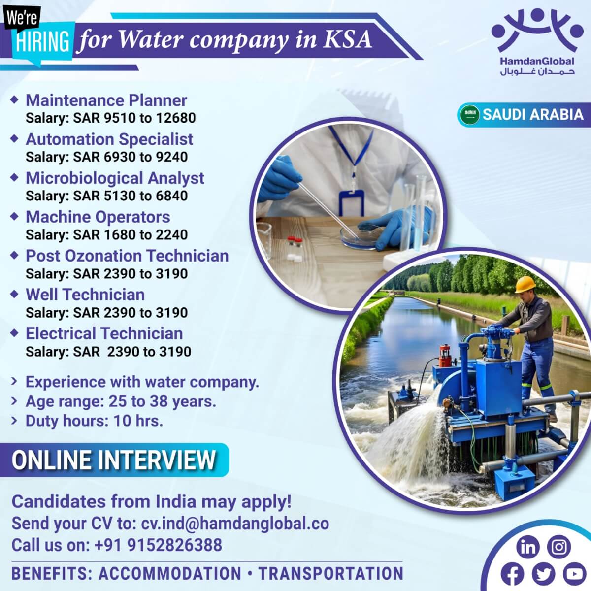 URGENTLY REQUIRED FOR WATER COMPANY IN SAUDI ARABIA