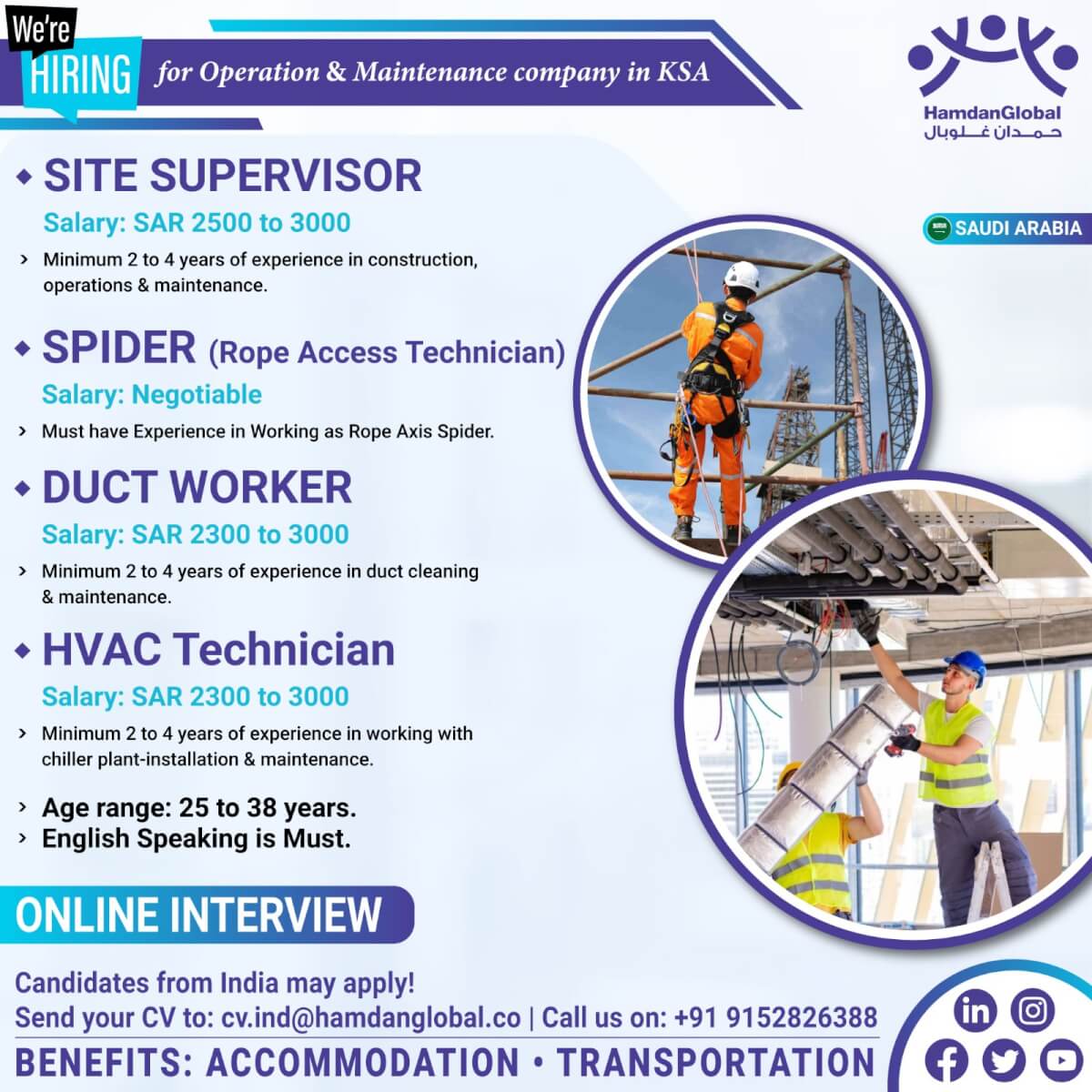 URGENTLY REQUIRED FOR OPERATION & MAINTENANCE COMPANY IN KSA