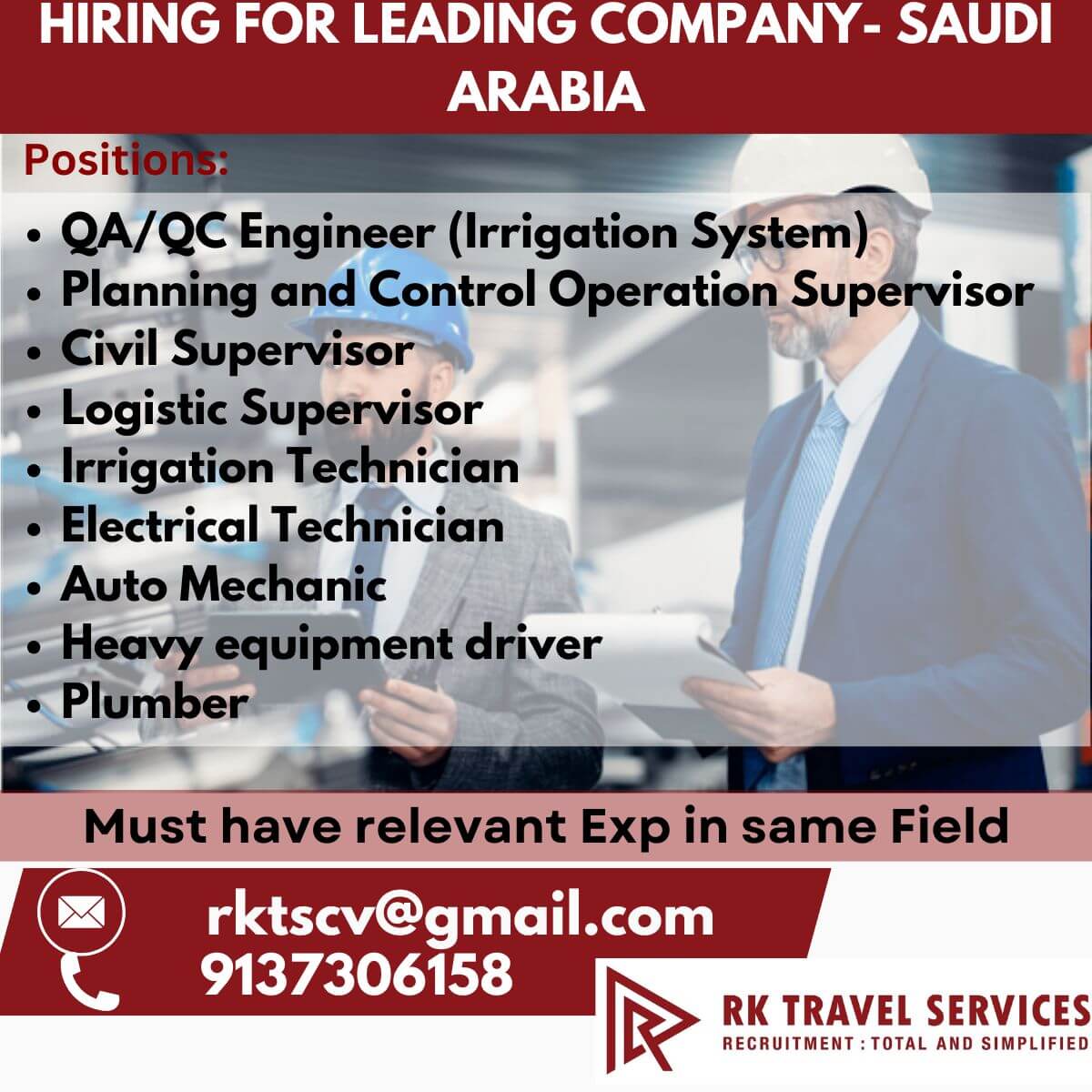 URGENT REQUIREMENT FOR LEADING MAINTENANCE COMPANY IN SAUDI ARABIA