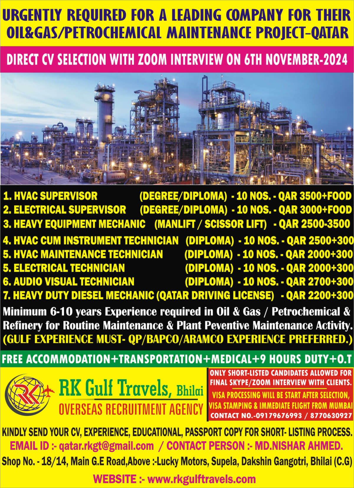 HIRING FOR A LEADING OIL & GAS MAINTENANCE CO.-QATAR