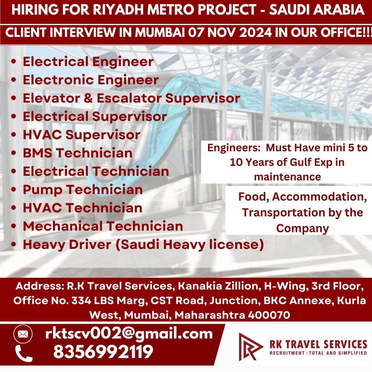 Hiring for Riyadh Metro Project - Saudi Arabia