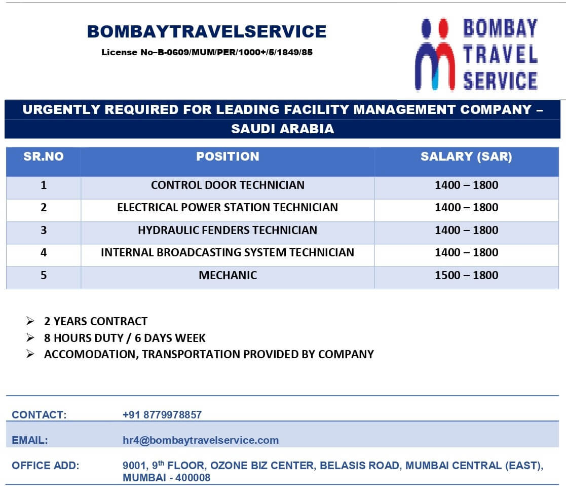 YRGENTLY REQUIRED FOR A LEADING FACILITY MANAGEMENT COMPANY IN SAUDI ARABIA