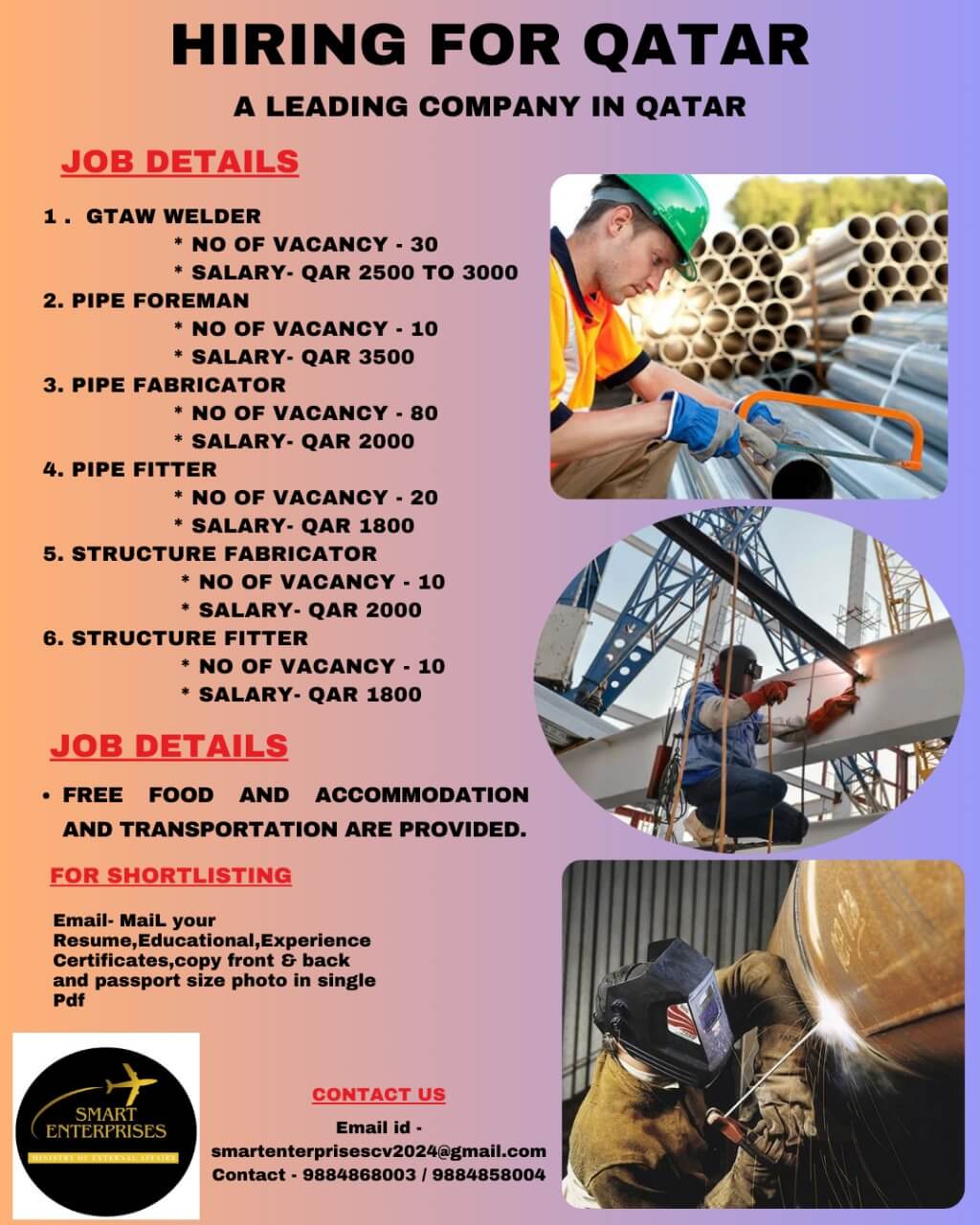 QTAW WELDER AND PIPT FOREMAN AND PIPE FABRICATOR AND PIPE FITTER ANDSTRUCTURE FITTER AND STRUCTURE FABRICATOR