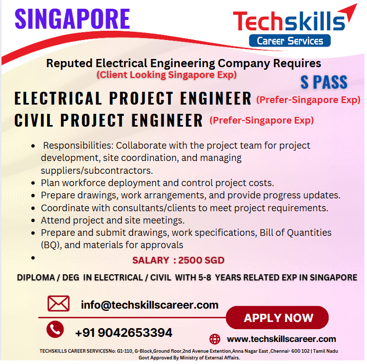 SINGAPORE- ELECTRICAL PROJECT ENGINEER ( Pref Singapore exp)