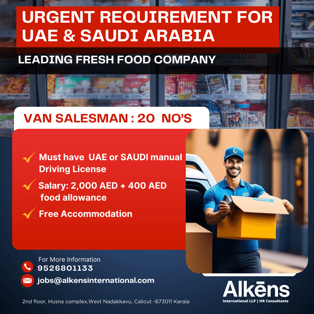 Hiring Vansales Man for Saudi