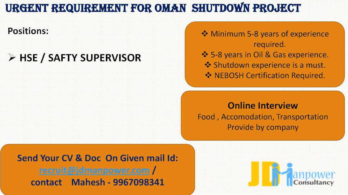 URGENT REQUIREMENT FOR OMAN  SHUTDOWN PROJECT