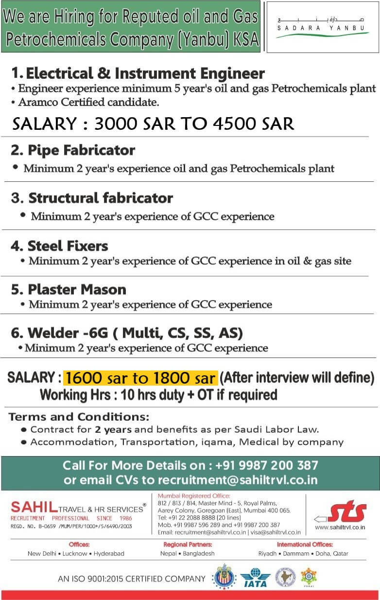 Good opportunity to work in Saudi Arabia.