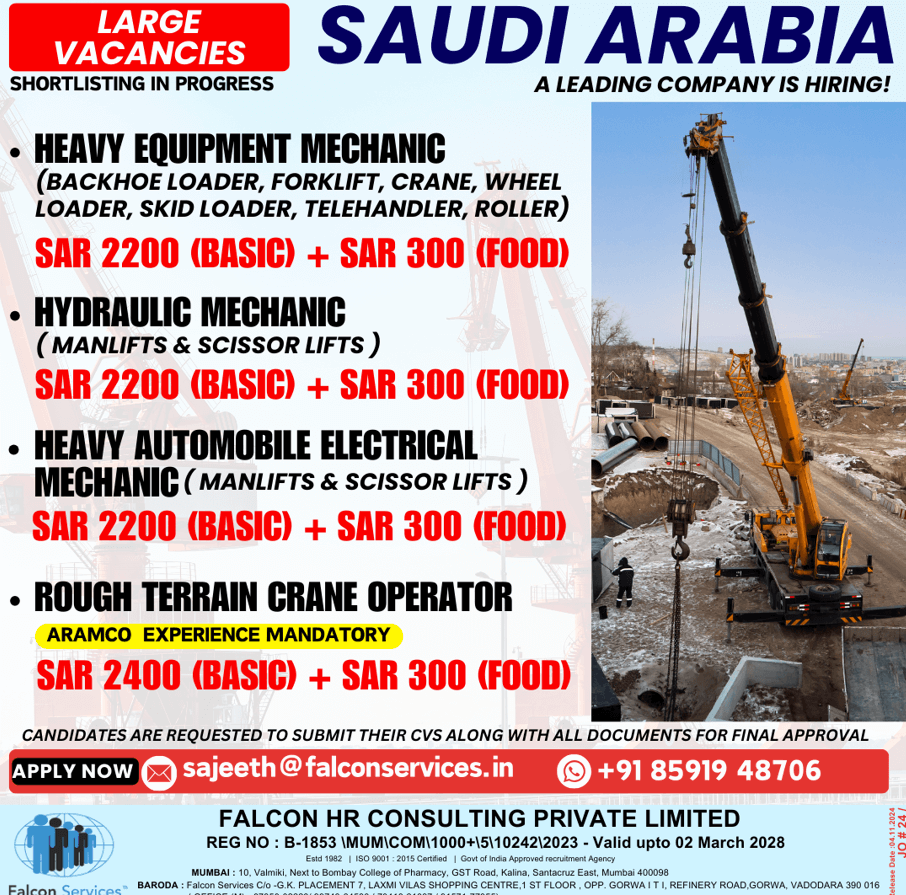 LARGE VACANCY - SAUDI ARABIA