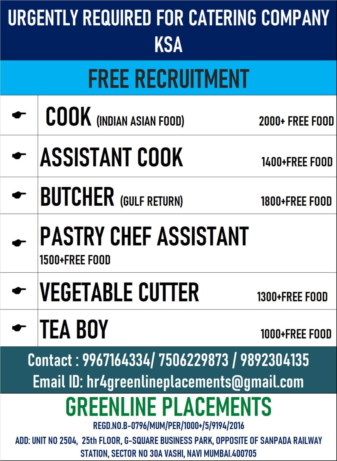 URGENT REQUIRED FOR CATERING COMPANY KSA