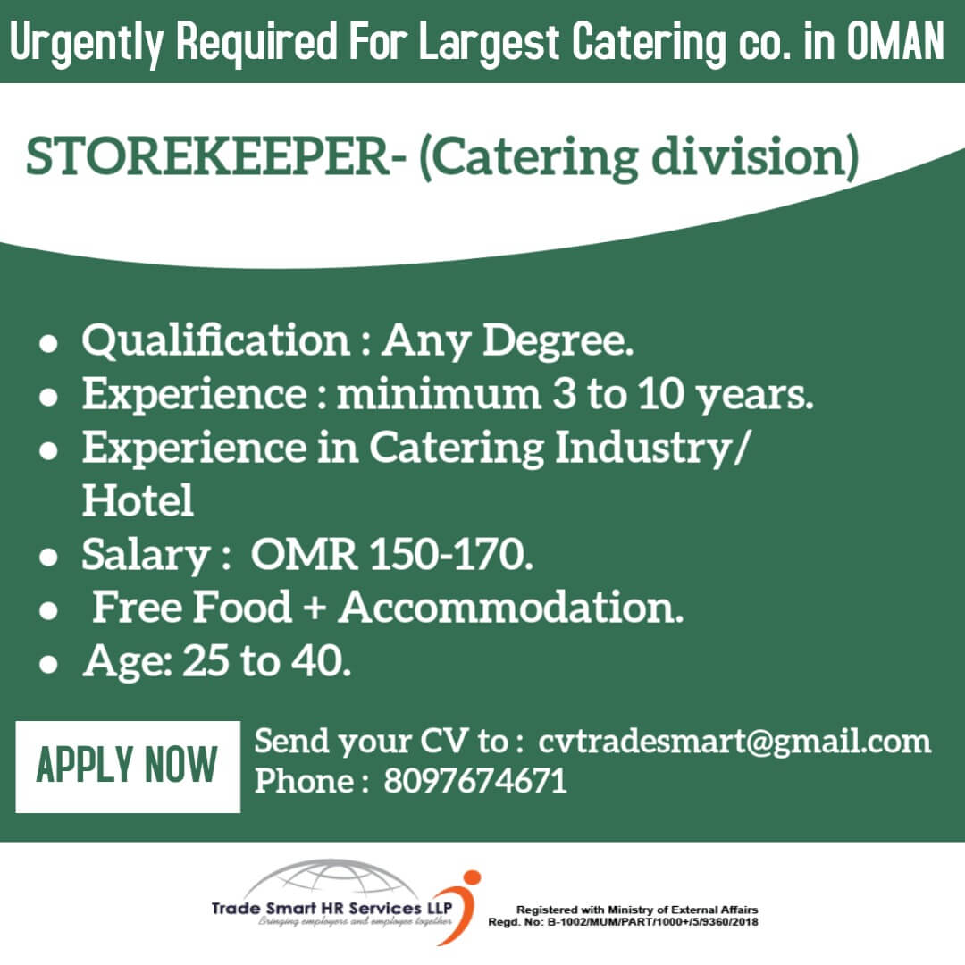 STOREKEEPER- Catering Division