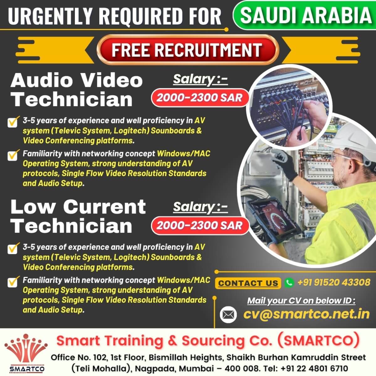 URGENTLY REQUIRED FOR SAUDI ARABIA