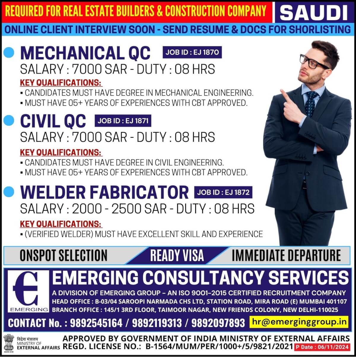 Hiring for Real Estate Builders & Construction Company in Saudi Arabia