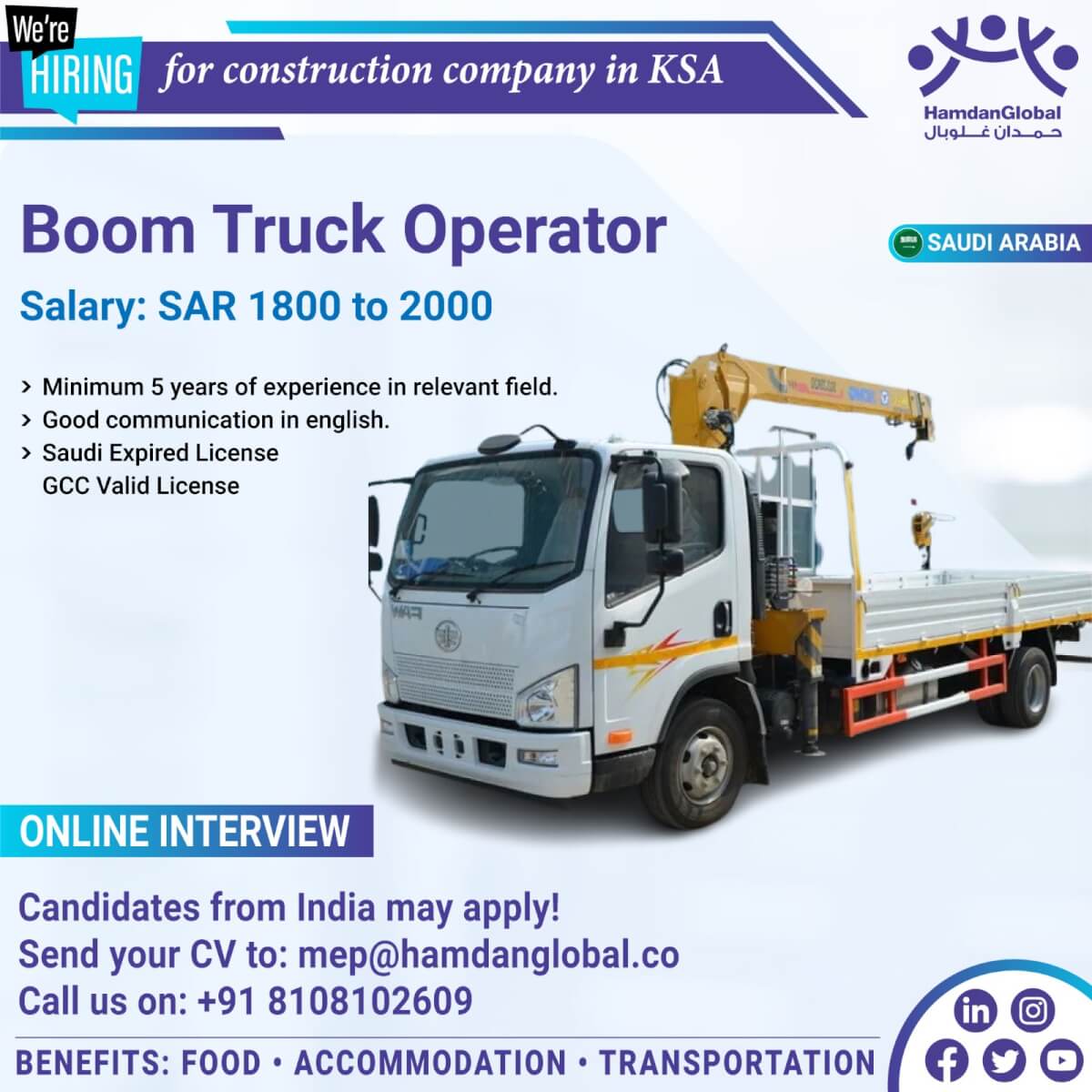 GOLDEN OPPORTUNITY TO BUILD CAREER WITH CONSTRUCTION COMPANY IN SAUDI ARAB