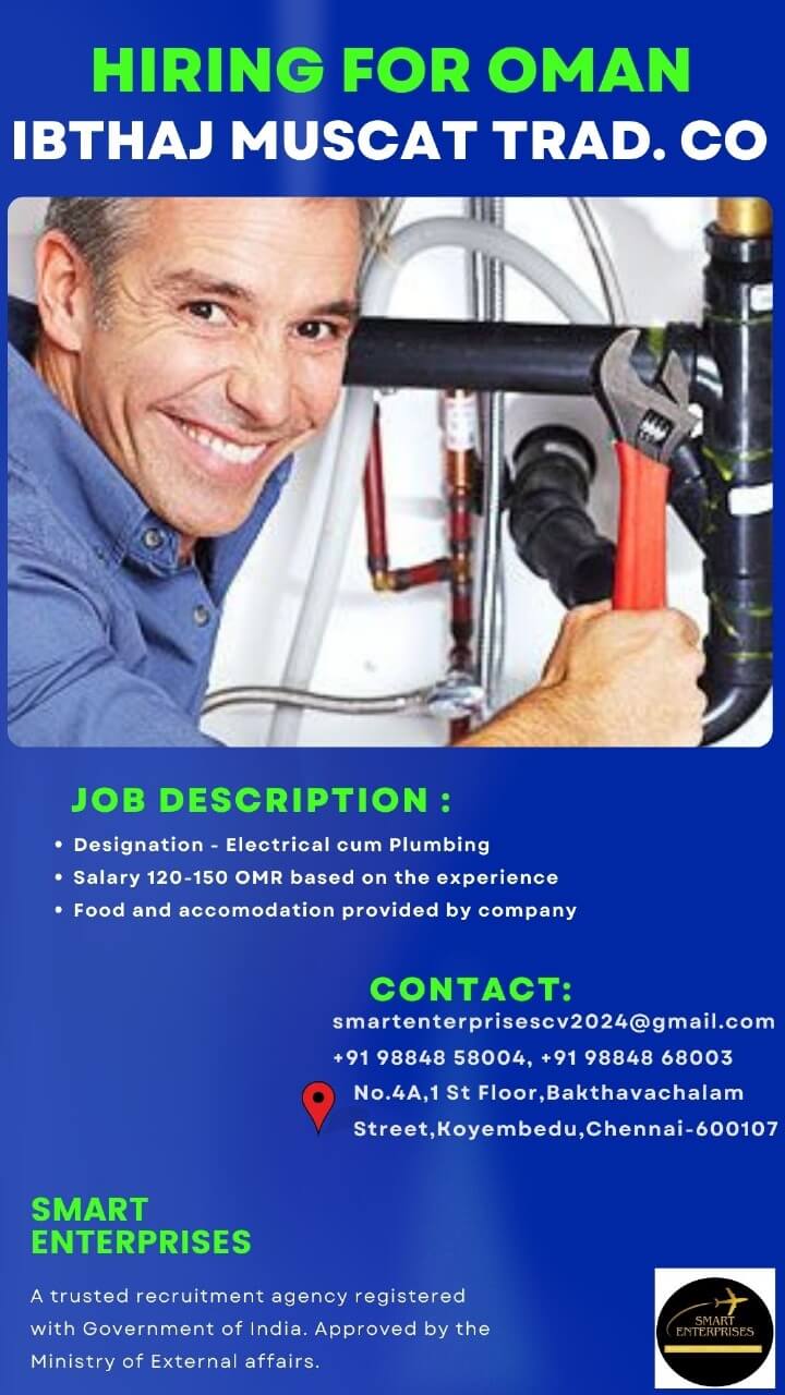 WANTED FOR ELECTRICIAN AND PLUMBER