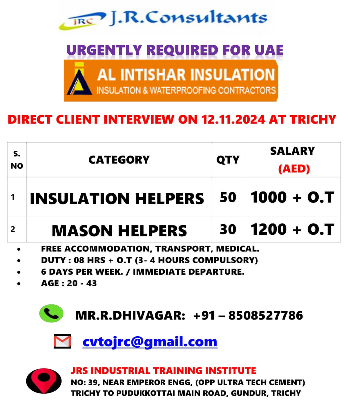 URGENTLY REQUIRED FOR UAE