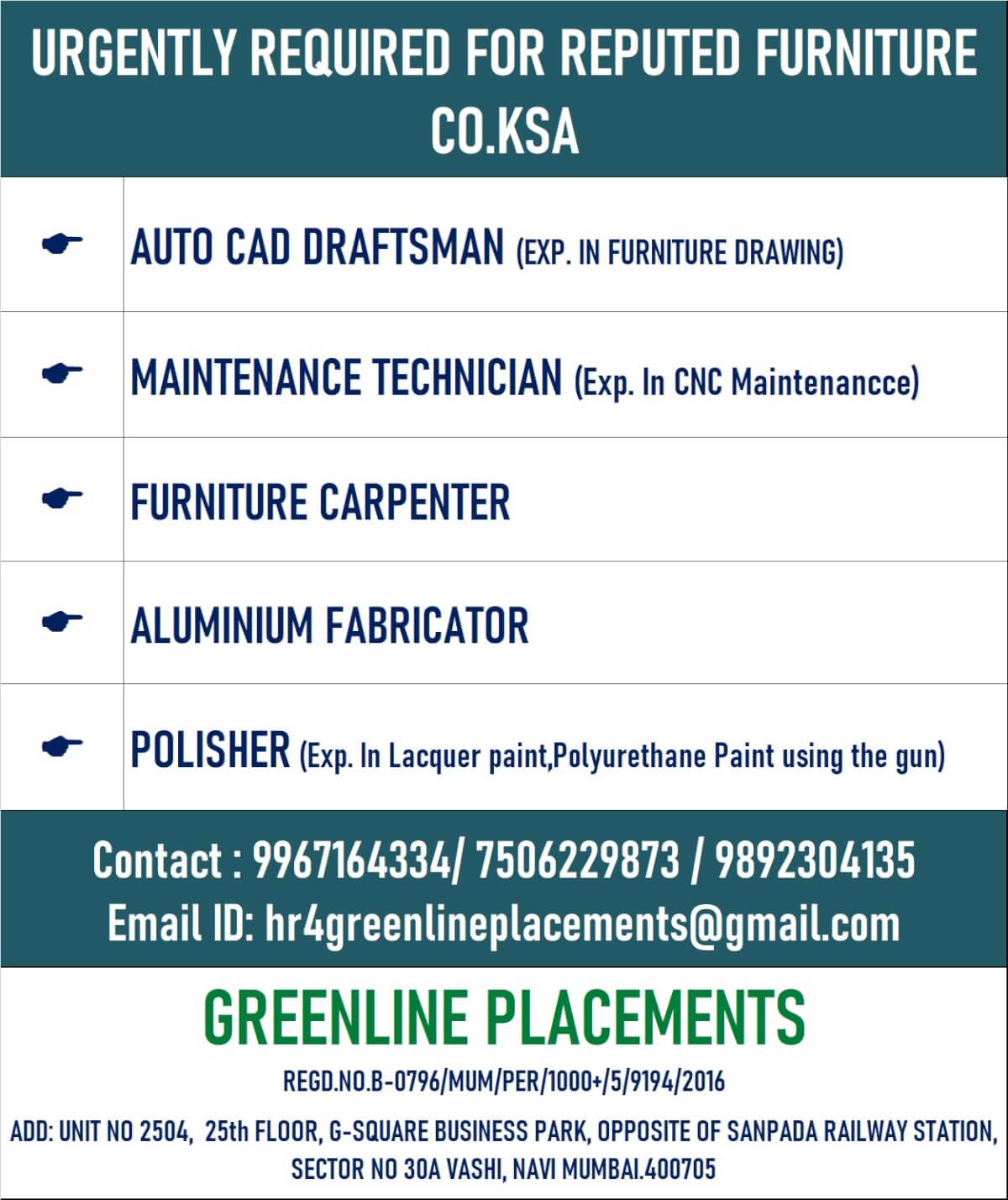 URGENT REQUIRED FOR REPUTED FURNITURE COMPANY KSA