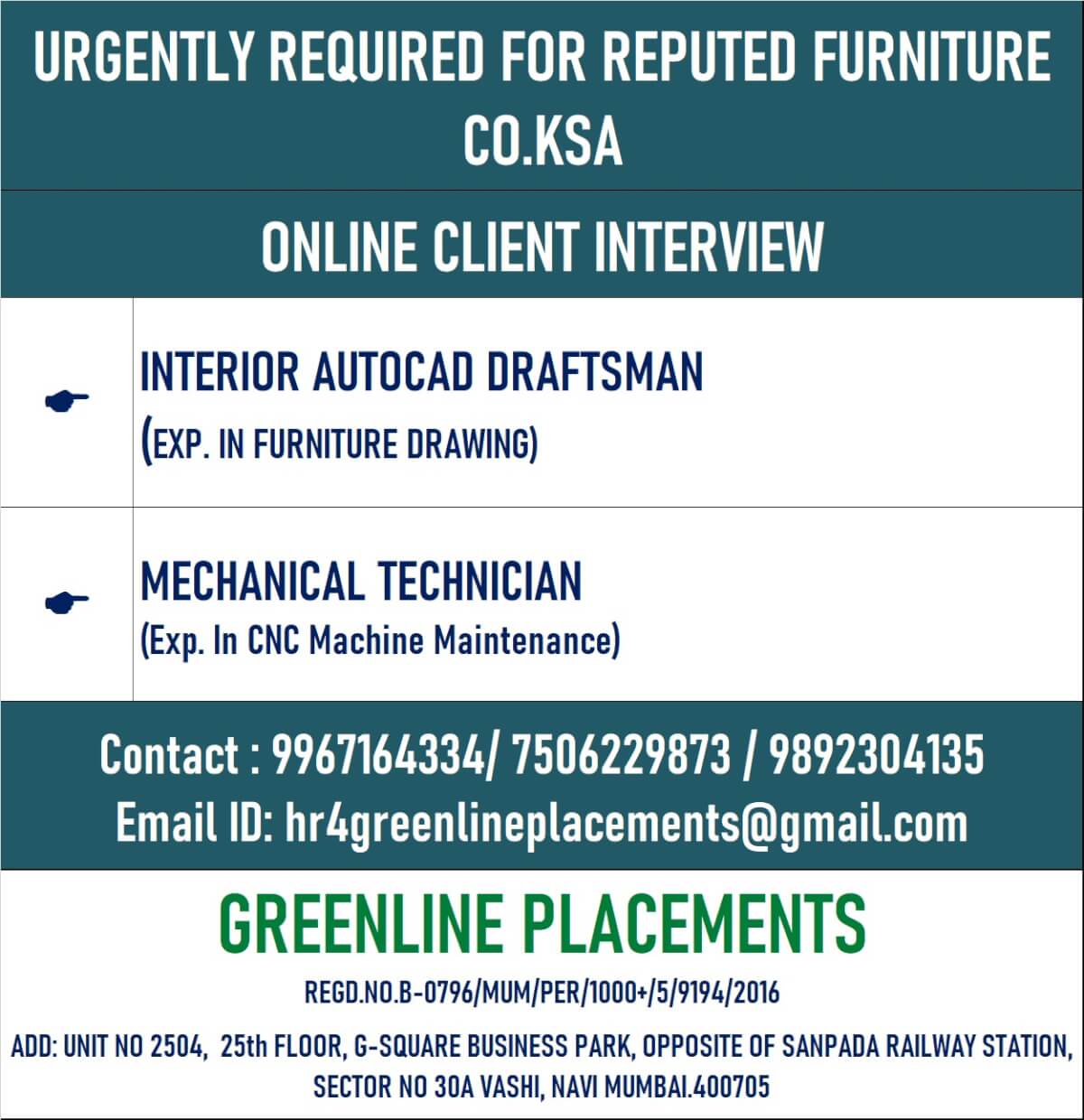 URGENT REQUIRED FOR REPUTED FURNITURE COMPANY KSA