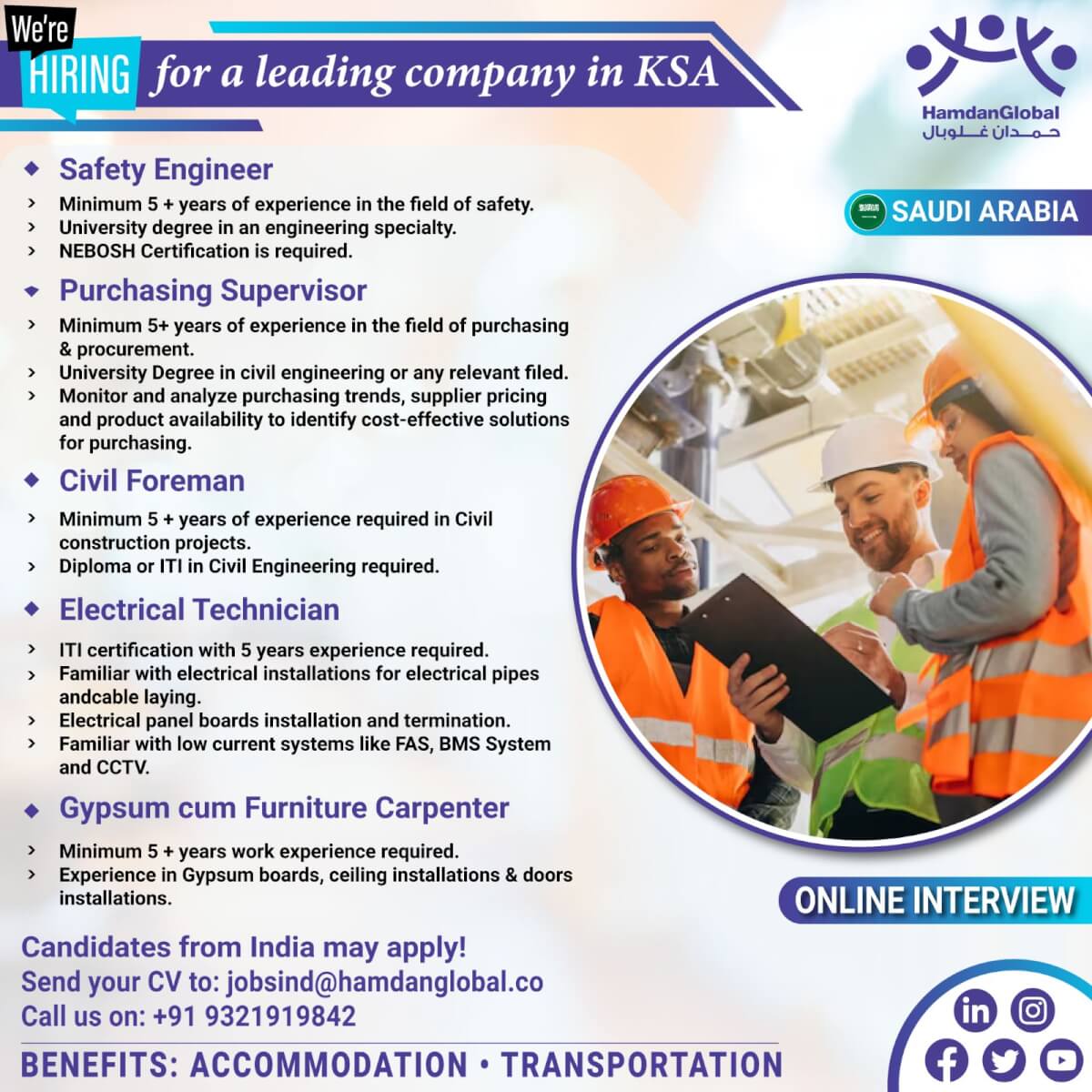 Urgently Required in Leading Construction Company In KSA