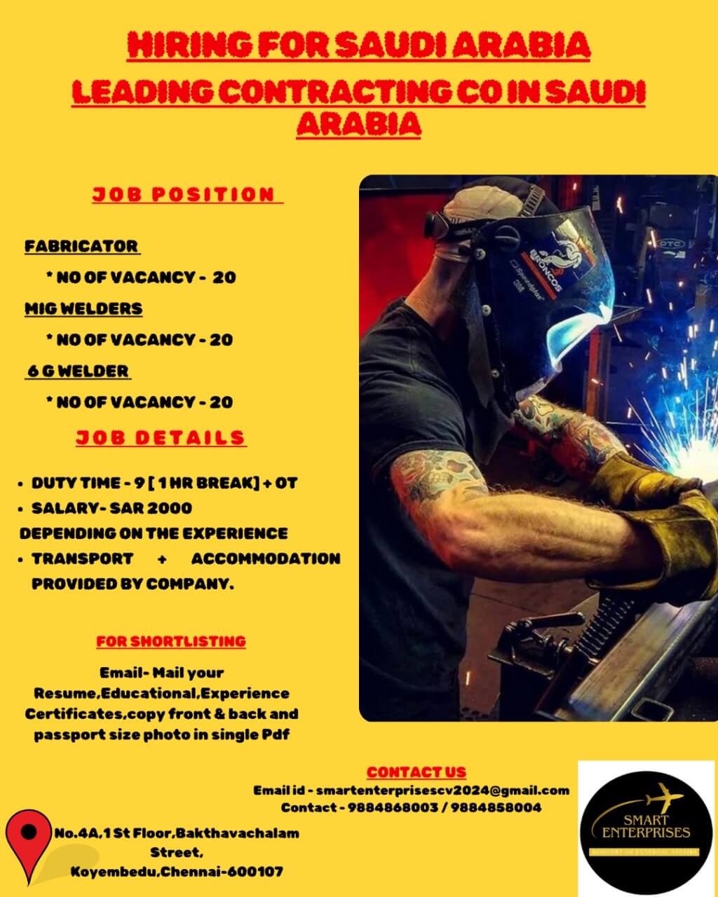 LEADING CONTRACTING COMPANY  IN SAUDI ARABIA KSA (6G WELDER AND MIG WELDER AND FABRICATOR)