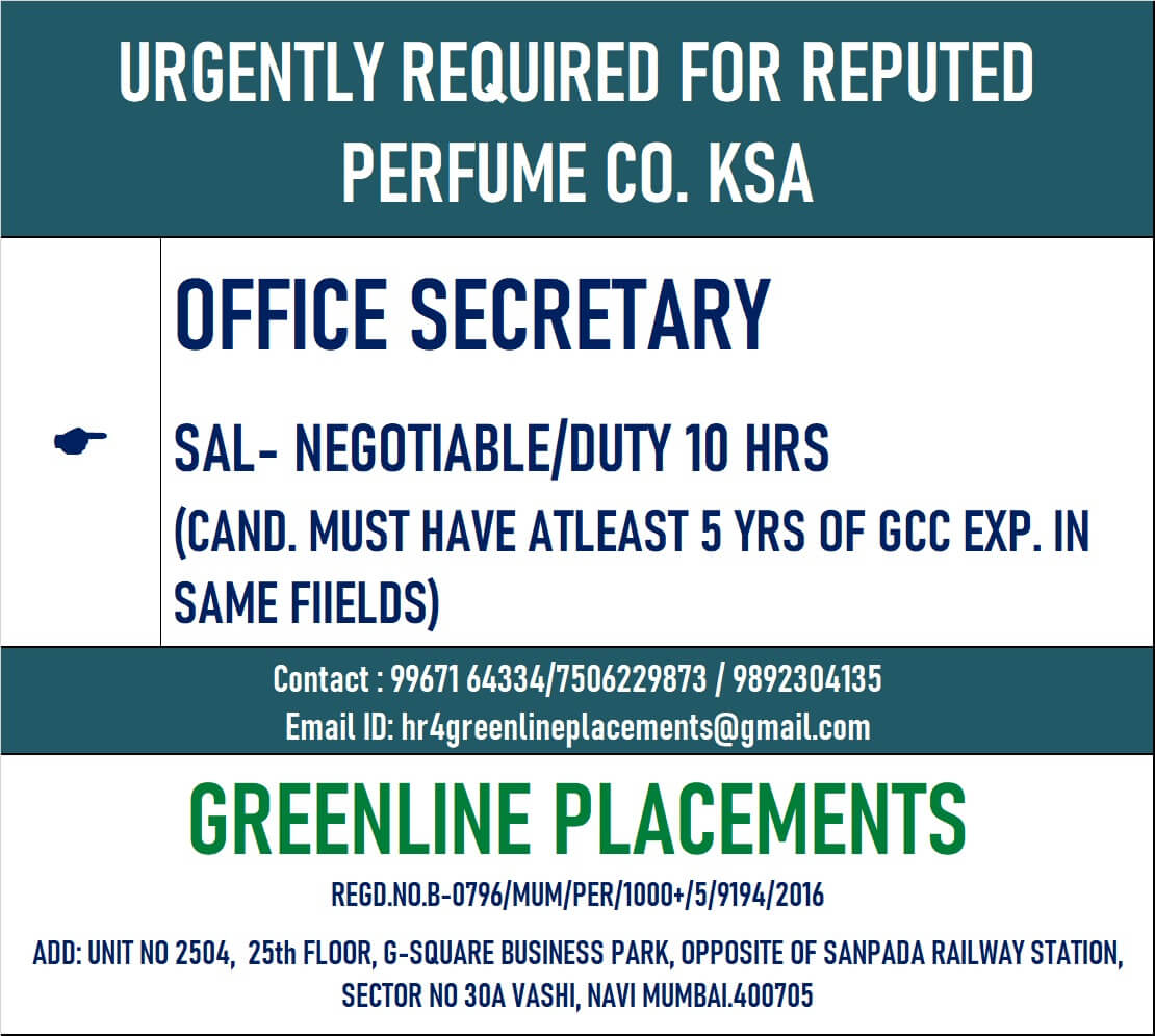 URGENTLY REQUIRED FOR PERFUME  COMPANY KSA