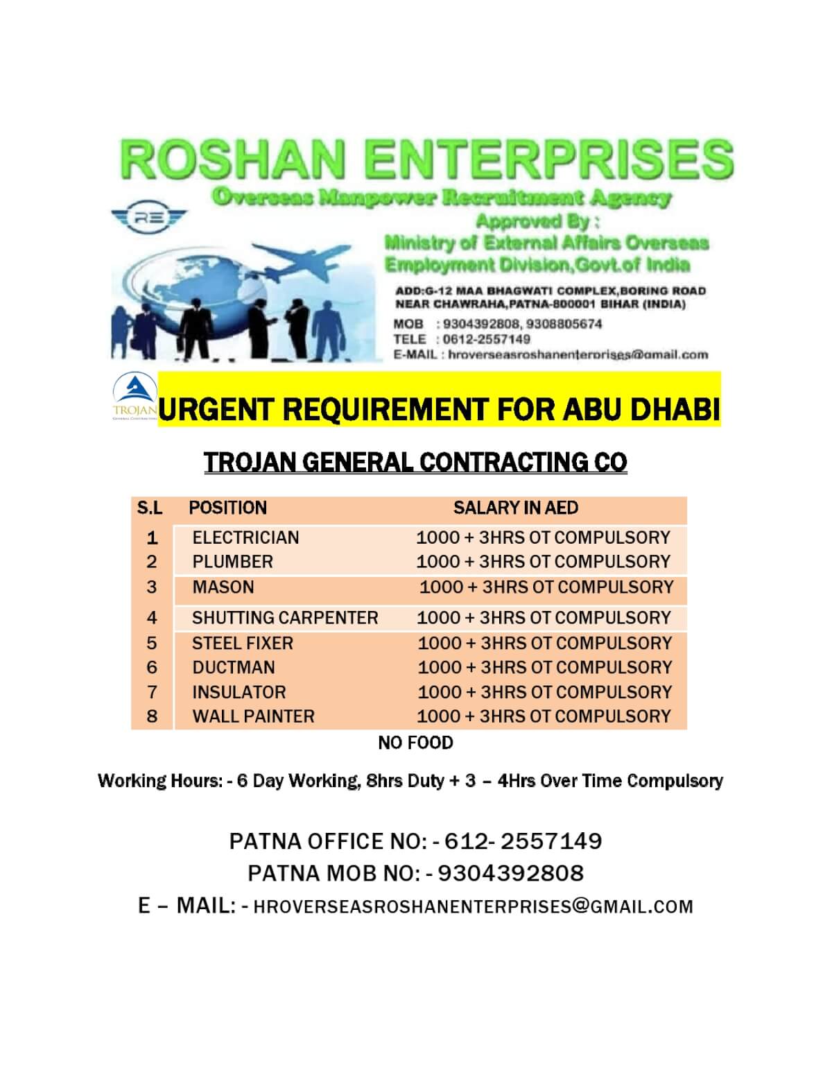 URGENT REQUIREMENT FOR ABU DHABI