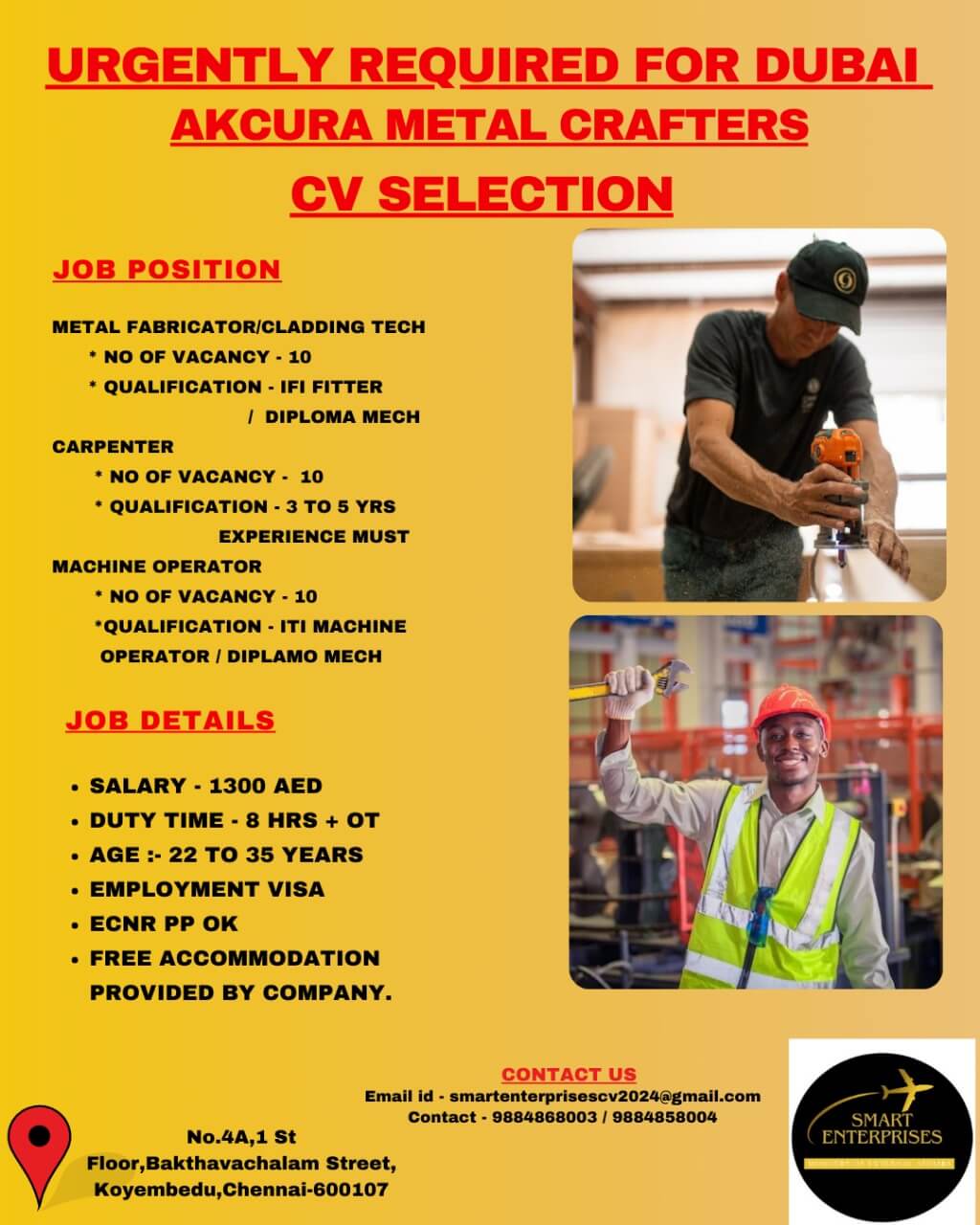 URGENT REQUIREMENT FOR AKCURA METAL CRAFTERS UAE DUBAI