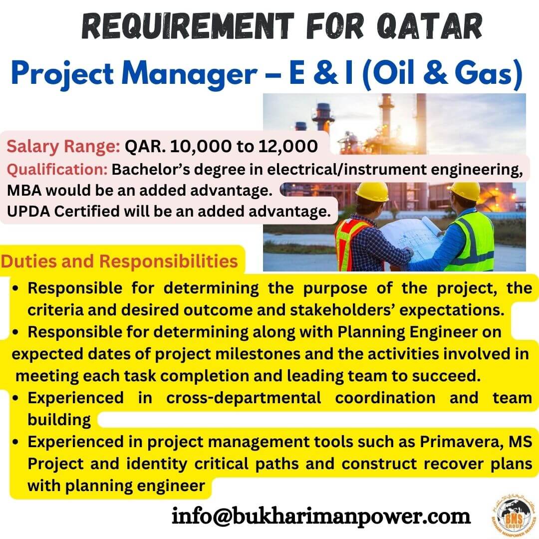 URGENTLY REQUIRED FOR PLANNING MANAGER E&I FOR OIL AND GAS QATAR