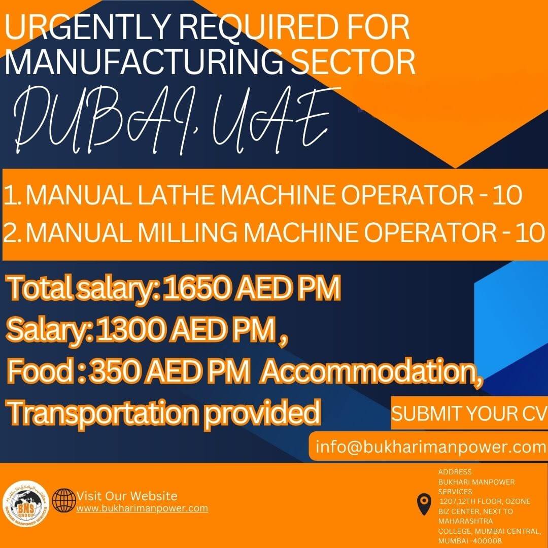 URGENTLY. REQUIRED FOR MANUFACTURING SECTOR IN DUBAI, UAE