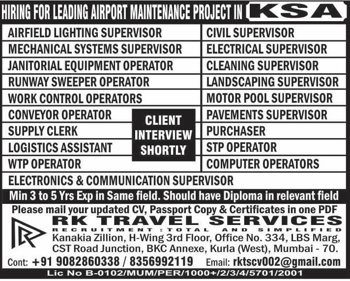 HIRING FOR LEADING AIRPORT MAINTENANCE PROJECT IN KSA