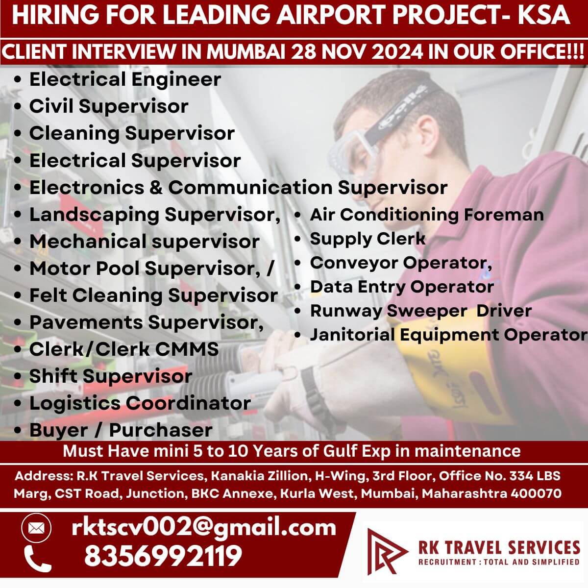 HIRING FOR LEADING AIRPORT PROJECT- KSA