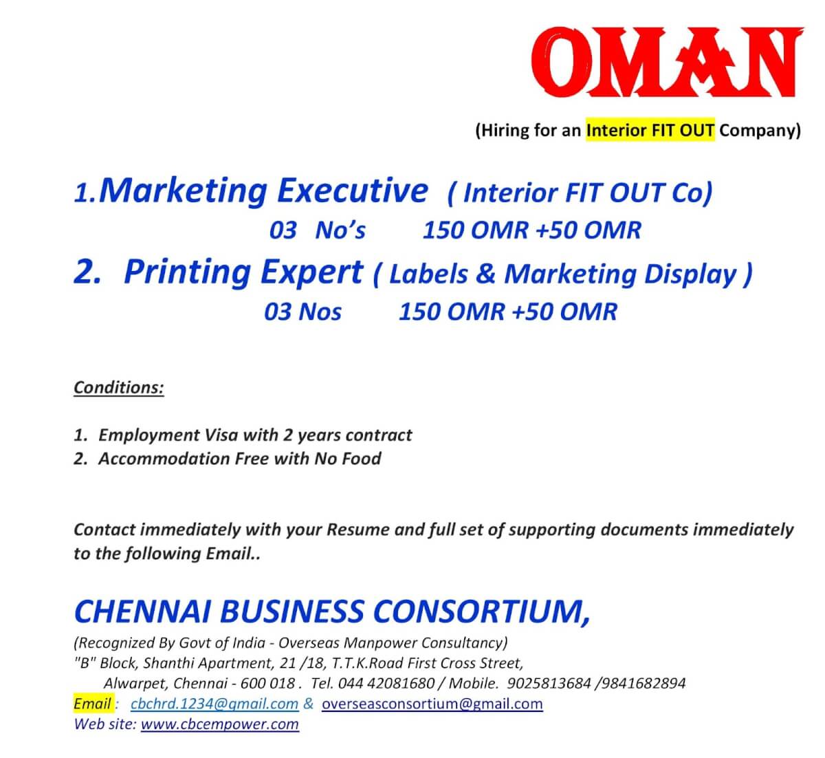 FIT OUT MARKETING EXECUTIVE & PRINTING TECHNICIAN